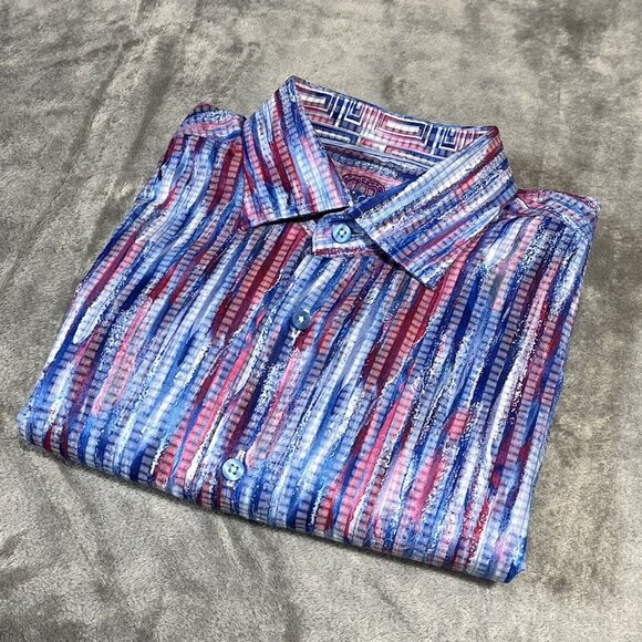 Luchiano Visconti Shirt Mens Med Blue Pattern Long Sleeve Button Up Casual Sport - Picture 8 of 16